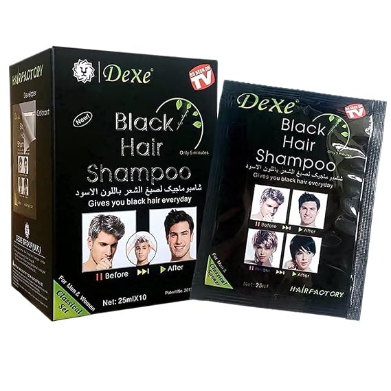 Dexe Black Hair Shampoo for Natural Hair, Temporary Instant Hair Dye Maintain, Easy to Use, Lasts 30 Days, Natural Ingredients (Pack of 10)