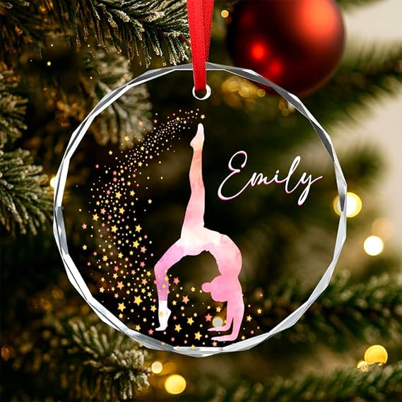 Personalized Gymnastics Ornament - Gymnastic Ornament Girl with Name, Gymnast Ornaments for Christmas Tree, Tumbling Ornaments, Gymnast Gifts for Cheerleader, Gymnastics Coach, Friends 9