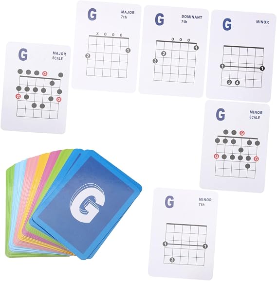 SOLUSTRE 49pcs Guitar Chord Scale Chart for Beginners and Kids, Easy to Read and Collect, Coated Paper Practice Charts Suitable for Acoustic and Electric Guitars