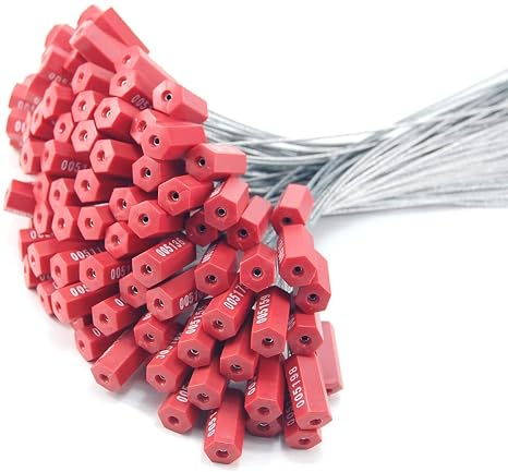 100pcsPull-Tite Steel Wire Cable Seals Numbered Tamper Proof Security Tags Self-Locking Security Labels, Red