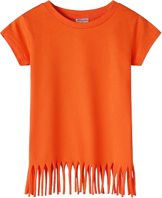 Noomelfish Girls Short Sleeve Fringe T-Shirts Soft Jersey Cotton Tee Tops (3-12 Years)
