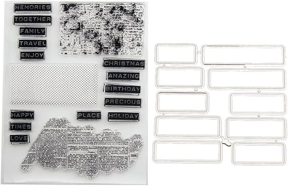 Arbuya Background Clear Stamps for Journaling or Card Making, English Words Rubber Stamps Christmas Birthday Silicone Stamps with Cutting Dies for Scrapbooking Journals Paper Crafting-A1994