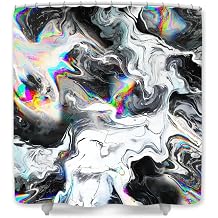 JAWO Black and White Marble Shower Curtain for Stall Small Bathroom Cool Colorful Gouache Rainbow Gold Crack Shower Curtain Set, Abstract Waterproof Shower Curtain Marble, Hooks Included