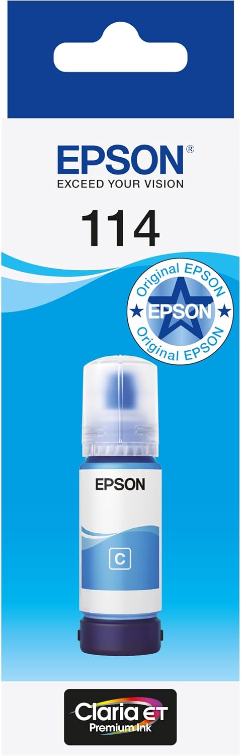 Epson EcoTank 114 Original Ink Bottle Cyan High Yield Up to 6200 Pages Compatible with ET-8500 / ET-8550 Models Brand Quality for Optimal Results