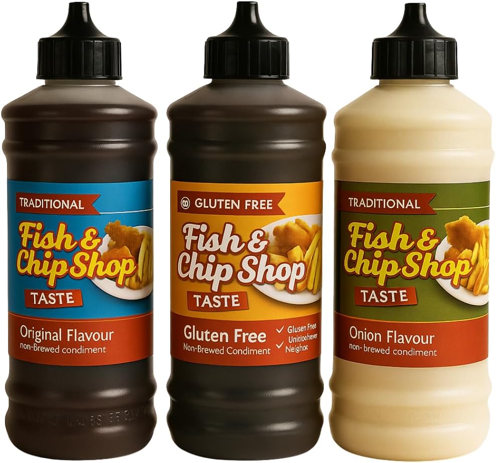 Traditional Fish & Chip Shop Vinegar Set – 3 x 315ml Bottles – Includes Traditional Non-Brewed, Gluten-Free Non-Brewed & Onion Flavour Vinegar
