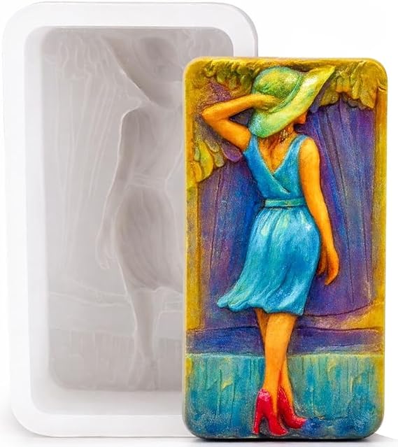 Elegant Lady with Hat Silicone Soap Mold Fashion Woman Design for Handmade Soap, Candles, Resin & Crafts