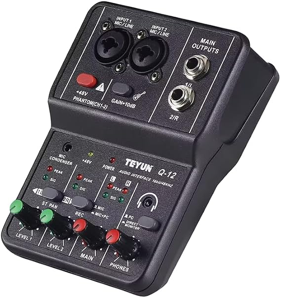 USB Audio Interface for PC,Interface for Recording Music Computer Recording Audio Interface XLR with 3.55m Microphone Jack, USB Sound Card for Recording Studio, Ultra-low Latency Plug&Play, Q-12
