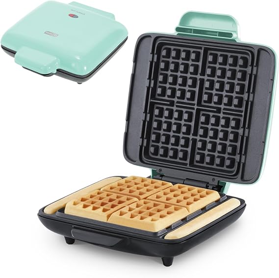 DASH No-Drip Waffle Maker: Waffle Iron 1200W + Waffle Maker Machine For Waffles, Hash Browns, or Any Breakfast, Lunch, Snacks with Easy Clean, Non-Stick + Mess Free Sides - Aqua