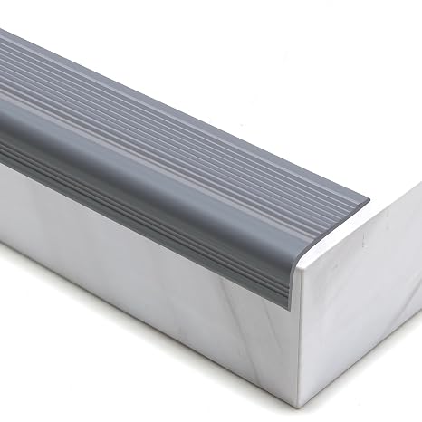 Trimold Vinyl Anti-Slip Stair Nosing, Self Adhesive Non-Slip Staircase Step, Flexible Rubber Treads Edge Protector Molding Trim for Outdoor & Indoor Uses (32.8ft, Gray)
