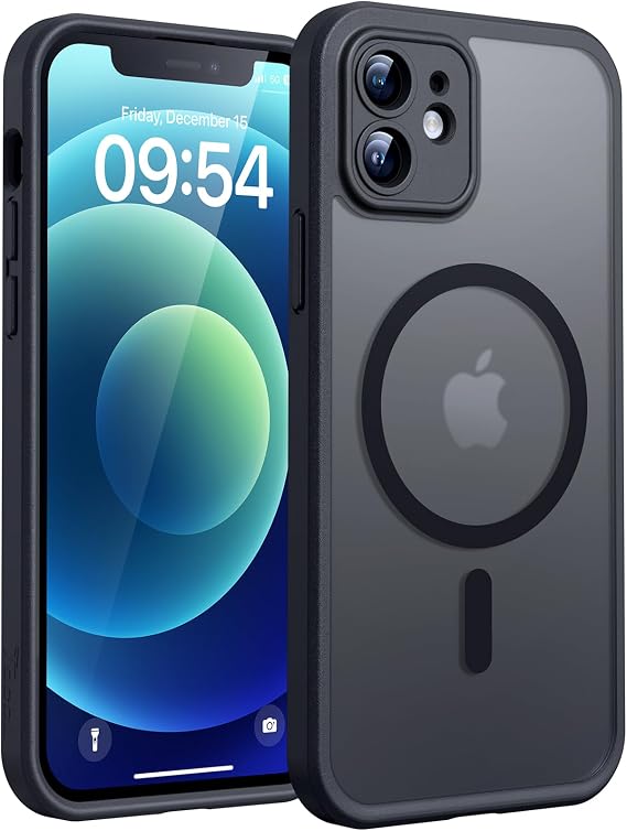TOCOL Case for iPhone 12 Magsafe Full Camera Protection Shockproof Scratch-Resistant Translucent Back Magnetic Mobile Phone Case for iPhone 12 Black
