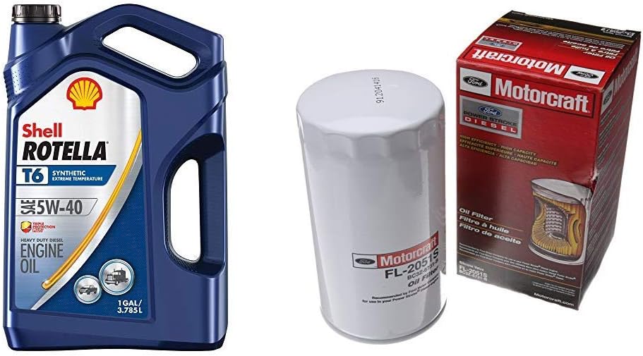 Shell Rotella T6 Full Synthetic 5W-40 Diesel Engine Oil 1-Gallon, Case of 3  Motorcraft FL2051S Oil Filter