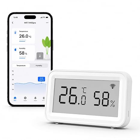 Smart WiFi Hygrometer Thermometer: Wireless Temperature Humidity Sensor with Clear LCD Display, Calibratable, App Alert & Data Storage Export, Digital Remote Monitor for Bedroom, Greenhouse (1-Pack)