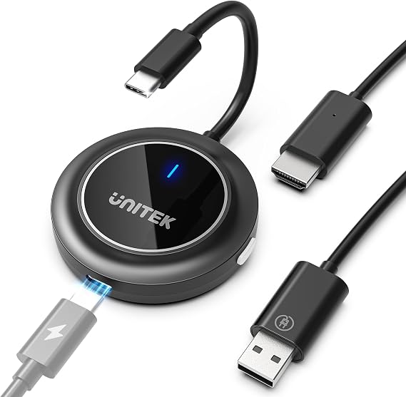 Unitek USB C Wireless HDMI Display Dongle Adapter with PD3.0 Charging Port | Portable USB C Wireless Mirroring Transmitter Stream Video to Monitor Projector for TV Phone Laptop iOS Android Windows