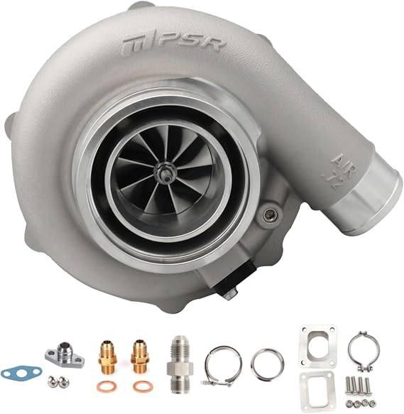 Pulsar Turbo Forward 5455G Stainless Steel Dual Vband 0.82A/R+T4 Adapter | Dual Ball Bearing Billet Wheel Turbocharger Hp Rating 660