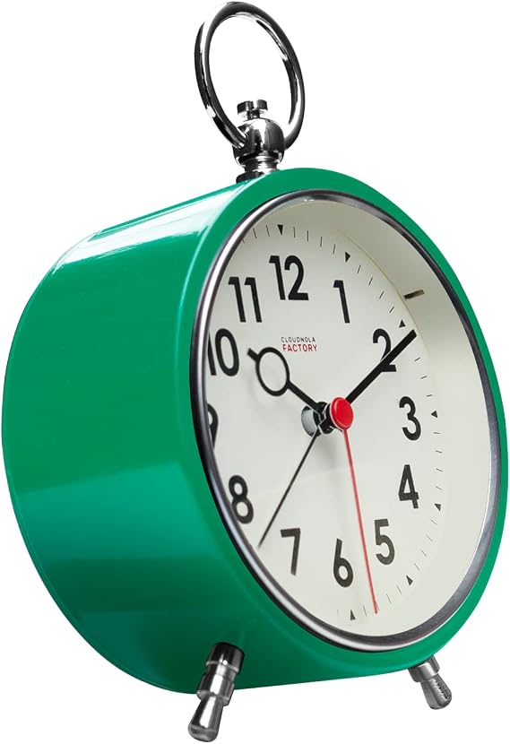 Cloudnola Metal Alarm Clock, Green, LED Light up, 4.4 inch Diameter, Silent Non Ticking, Battery Operated Quartz Movement, Numbered Face