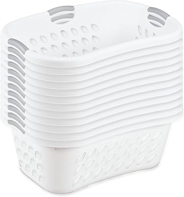 Sterilite 12 Pack Plastic Laundry Basket Hamper, 1.25 Bushel, Ultra HipHold, White