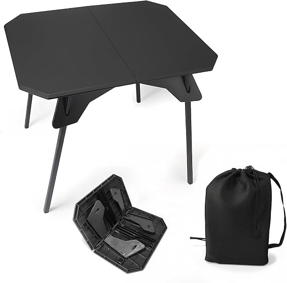 Folding Camping Table, 2-in-1 Adjustable Height Portable Outdoor Aluminum Camp Desk with Carrying Bag, Lightweight Foldable Table for Picnic, Beach, BBQ, Hiking, Fishing, Travel (Black)