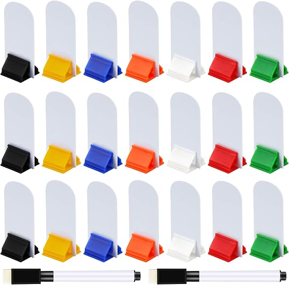 Meetory 45 Pieces Blank Game Board Markers and 35 Pieces Game Card Stands with 2 Pcs Black Marker Pens, Plastic Token Cards with 7 Multi-Color Card Stands for DIY Board Game Party Favor