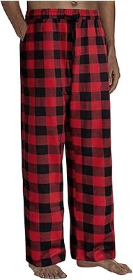 Mens Casual Pants Plaid Print Lounge Homewear Plaid Pajama Trousers Elastic Waist Drawstring Loose Fit Jogging Pants