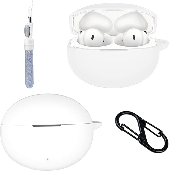 Compatible with OnePlus Buds 4 Case Cover,Shock-Proof,Premium Silicone with Keychain,Lanyard,Cleaning Accessories-White