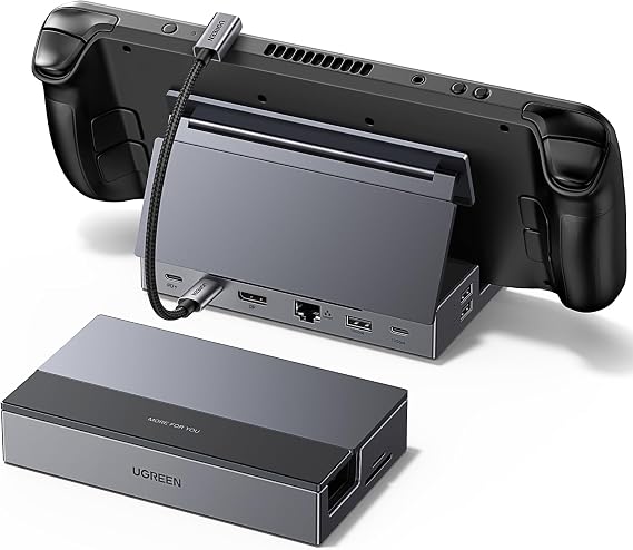 UGREEN Steam Deck Dock Katlanabilir Standlı 9'u 1 Arada USB C Bağlantı İstasyonu, 4K@120Hz DP, Gigabit Ethernet, PD 100W, 10Gbps USB A&C 3.2, TF/SD Steam Deck, Rog Ally, Rog X, Legion Go vb. ile