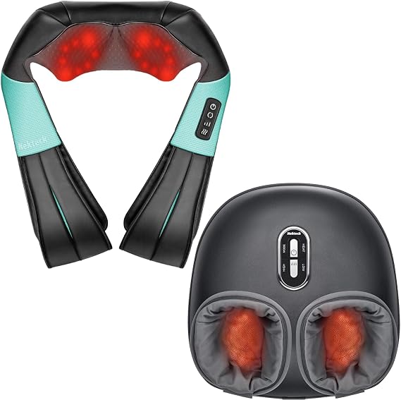 Nekteck Shiatsu Neck and Back Massager and Foot Massager Machine with Soothing Heat, Deep Kneading Therapy Relax for Home or Office