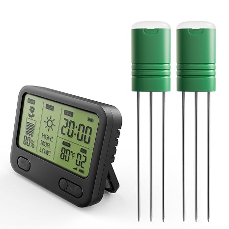 Nexuslab Wireless Soil Moisture Meter with LCD Receiver 3Probe 3in1 Sensor (Moisture, Temperature, Light), 230 ft RF Range, Waterproof, Long Battery Life for Indoor/Outdoor Plants and Gardens