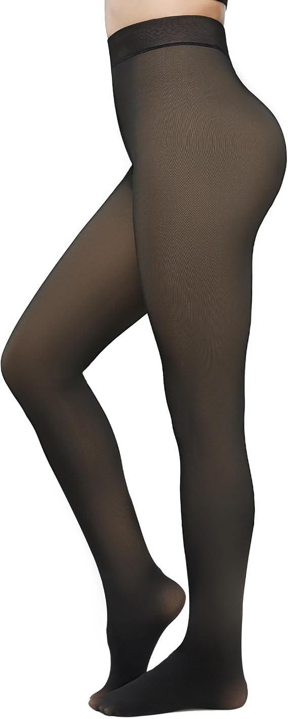 KBVOT Fleece Lined Tights Women Pantyhose Leggings Sheer Warm Thermal Thick Fake Translucent Tights for Winter