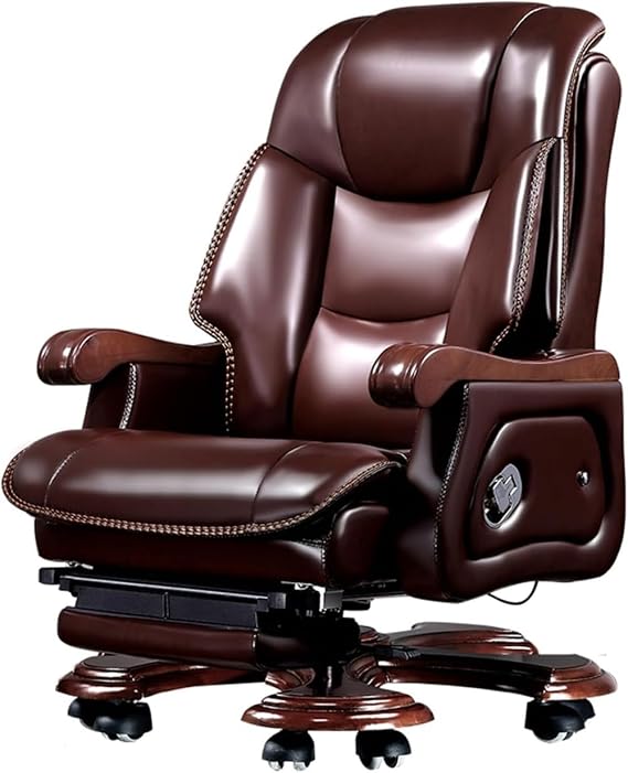 PU Leather Office Chair with Massage, Solid Wood, Recliner, Office Chair, Executive Chair, Genuine Leather, Desk Chair, Ergonomic President Chair, Office Chair, Swivel Task Chair with Heavy Duty