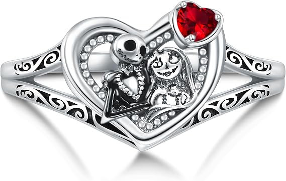 TOUPOP Jack Skellington and Sally Rings Sterling Silver Skull Rings Nightmare Ring