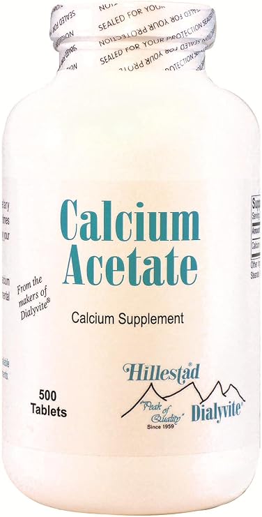 Dialyvite Calcium Acetate - 500 Tablets - Calcium Supplement for Dialysis