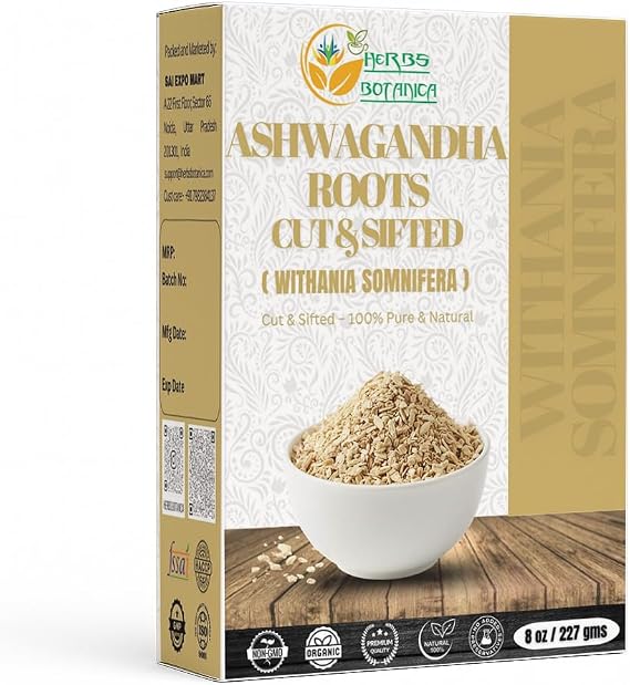 Herbs Botanica Ashwagandha Root Tea Loose Leaf for Herbal Tea, Ashwagandha Tea Herb Supplements, Withania Somnifera for Immune Support and Strength 3-5 mm Cuts Size 8 Oz Package