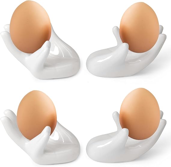 4 Pcs Ceramic Egg Stands Hand Shaped Egg Cups Holder