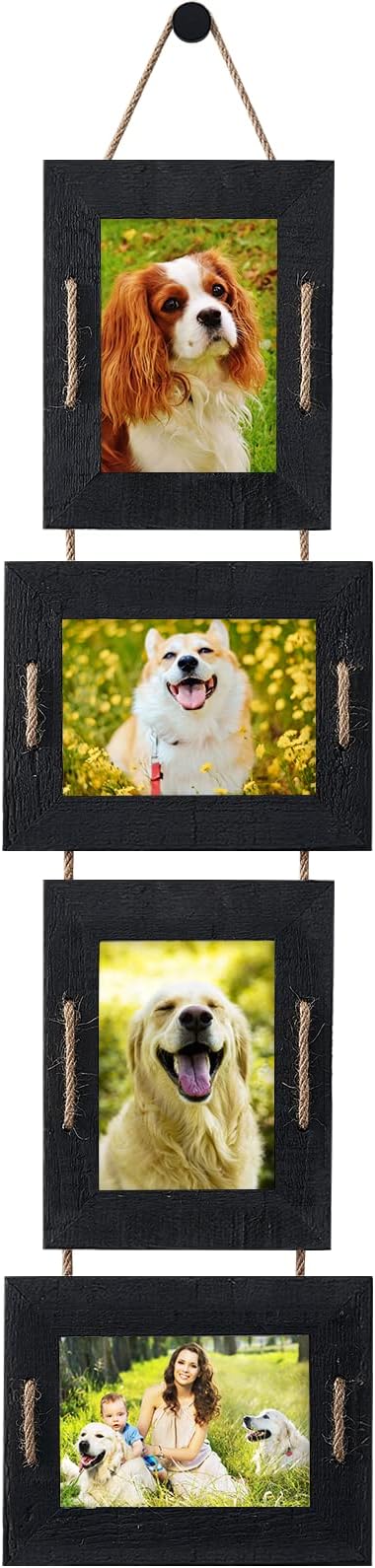 5x7 Collage Picture Frames, 4 Opening, Solid Wood, Black, 1 Pack