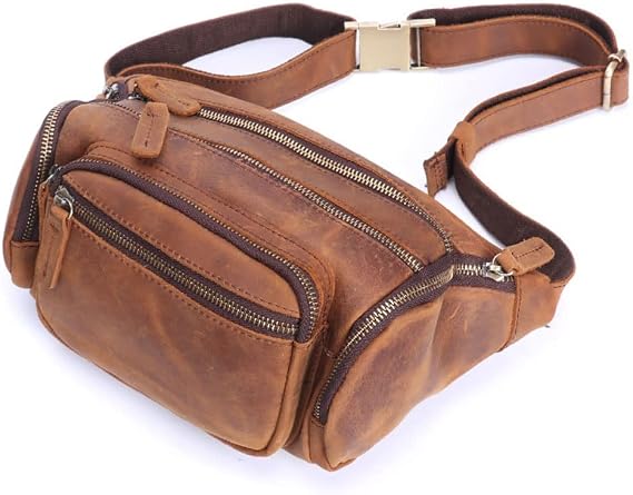 Retro Fanny Pack Waist Packs for Men Leather Waist Bag Hip Pack for Travel Hiking Running Outdoor Sports