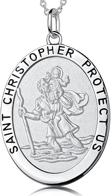 Saint Christopher Medal Necklace for Men 18K Gold Plated Religious Pendant, Protector Talisman Gift for Travelers