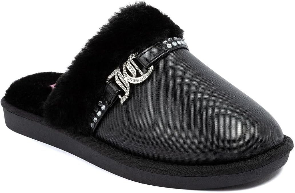 Juicy Couture Women's Fuzzy Closed-Toe, Fluffy Winter House Shoes, Comfortable Slip-On Faux Fur Slippers