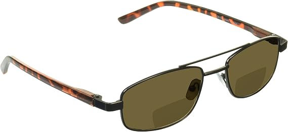 proSPORT Square Aviator Bifocal Sunglass Reader Hinged Bronze Frame with Amber Lens.