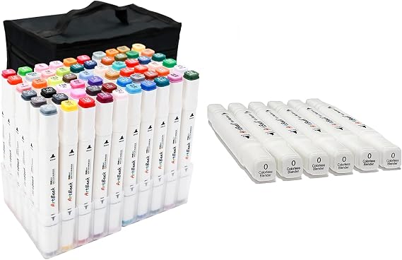 ArtBeek Alcohol Markers, 60 Coloring Markers for Adult Alcohol Markers, White Blender Pens, 6Pcs