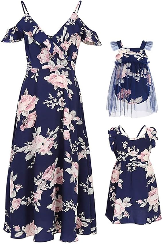 PopReal Mommy and Me Dresses 3T Dark Blue