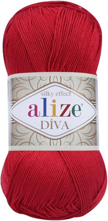 Hand Knitting Yarn 100% Microfiber Acrylic Yarn Alize Diva Silk Effect Thread Crochet Art Lace Craft Lot of 4 skeins 400gr 1532yds Color (106 Red)
