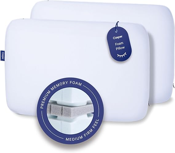 Casper Sleep Foam Pillow, Two Pack, White, King