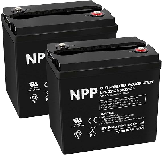 NPP 6V 225Ah AGM SLA Battery with T16 (M8) Terminal for Golf Cart (2 Pcs)
