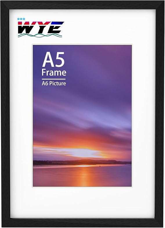 A5 Black Frame 14.8x21 cm, Acrylic Photo Frame with 9x14 cm Mount, A5 Picture Frame with Stand Tabletop or Wall Hanging