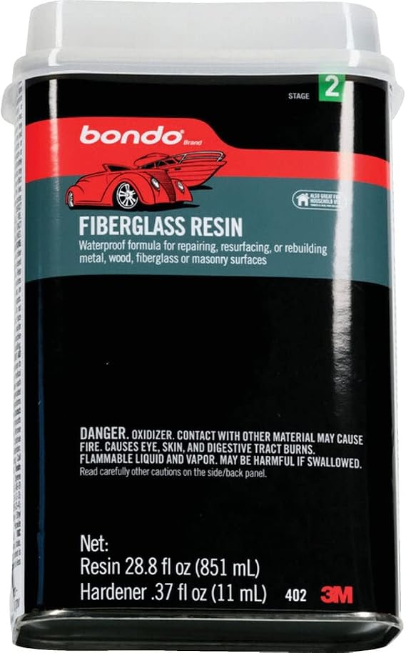 Bondo Fiberglass Resin, Interior and Exterior Home Use, 100% Waterproof, Strong, Durable, 20122, 28.8 fl oz Can