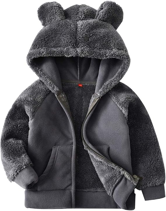 AMIYAN Bear Ears Shape Fleece Warm Hoodies Clothes Toddler Zip-up Light Jacket Sweatshirt Outwear For Baby Boys