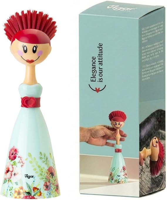 Vigar Dolls Dish Brush with Holder for Dishes - Green, Red