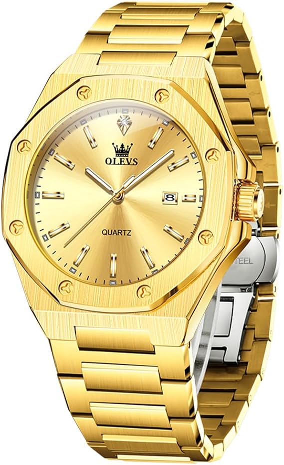 OLEVS Watch for Men Skeleton Business Dress Stainless Steel Waterproof Luminous Mens Wrist Watch