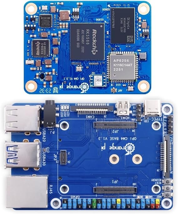Orange Pi Compute Module 4 with 1GB Ram 8GB eMMc Core Board+Base Board Support 4K HD Display Integrated RKNN NPU AI Accelerator