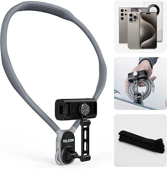 TELESIN Neck Phone Holder POV/Vlog Neck Mount for Phones with Phone Clip